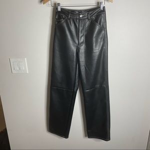 Simonett Faux Leather Straight Leg Black Pants